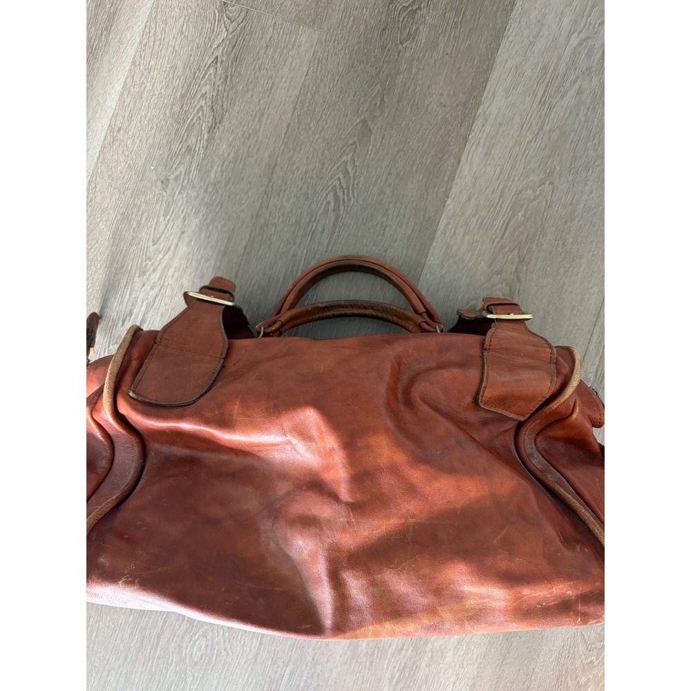 Vintage Julemy Cuplina Natural Leather Duffel Bag Brown Plaid Lined 17x11x11